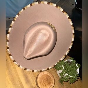 Handmade Golden Hour Beaded Tan Wide-Brim Hat